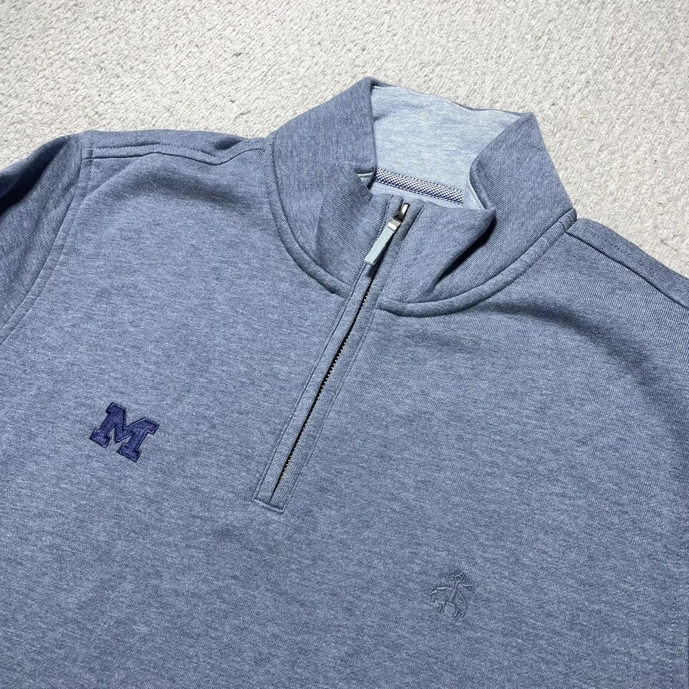 Brooks Brothers University of Michigan 1/4 Zip Pullover Men's Medium Blue Golf